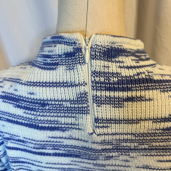 Nine West - Heavyweight Knit Blue & White Funnel Neck Sweater | S NWT - Picture 3 of 9